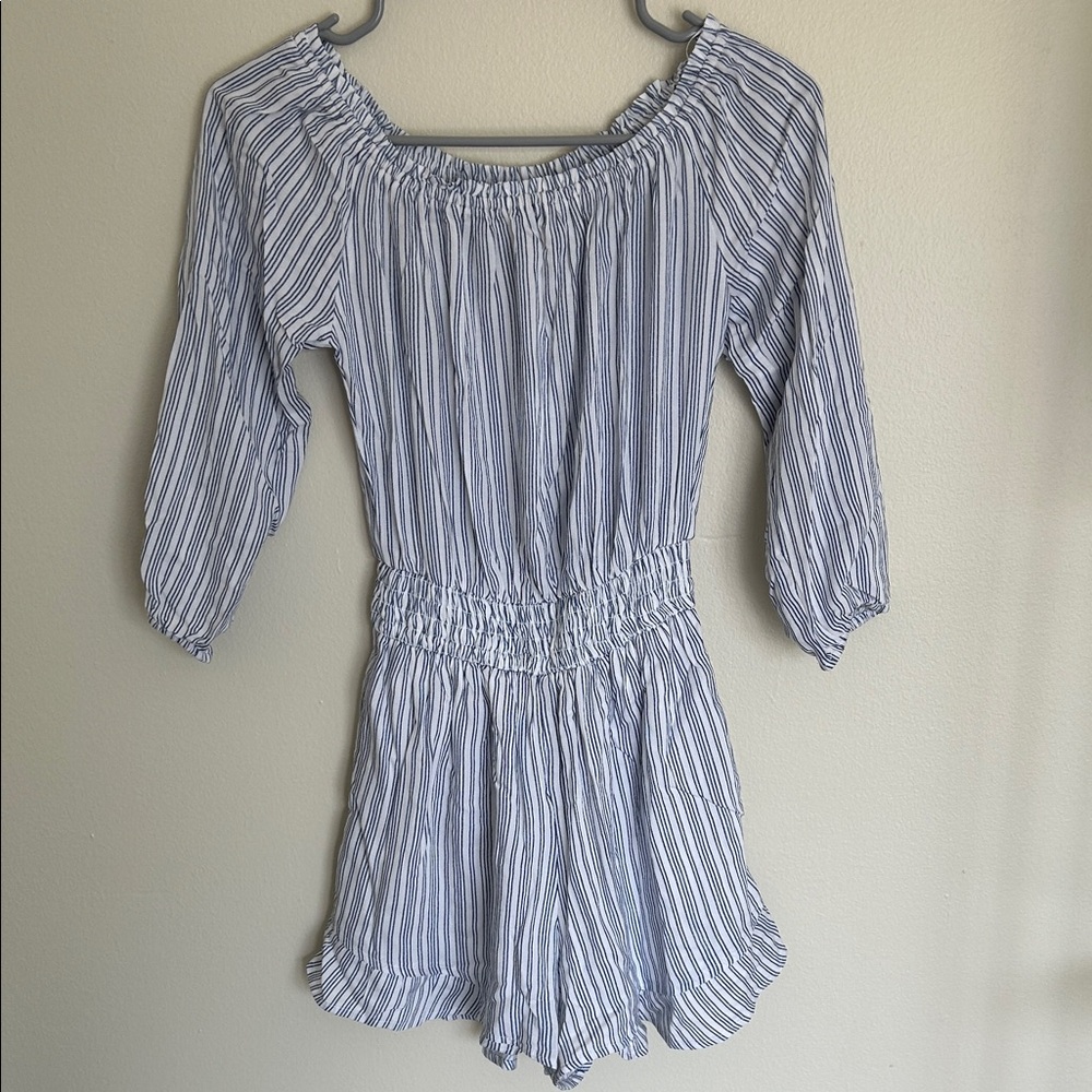 NWT Hollister Women’s Blue and White Striped Romper with Pockets Size XS
